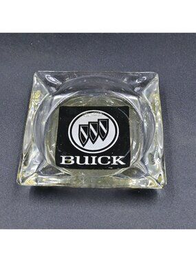 Buick Glass Ashtray Vintage Car Logo Heavy Square Tobacciana ManCave Collectible